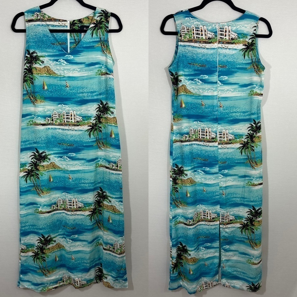 Tapestry Tropical Island Novelty Print Summer Travel Maxi Dress Size Small